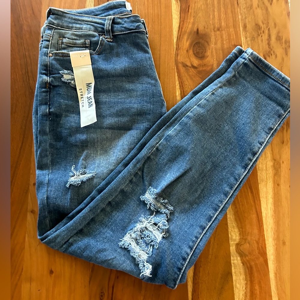 Wax Jeans Distressed Mom Stretch Jeans